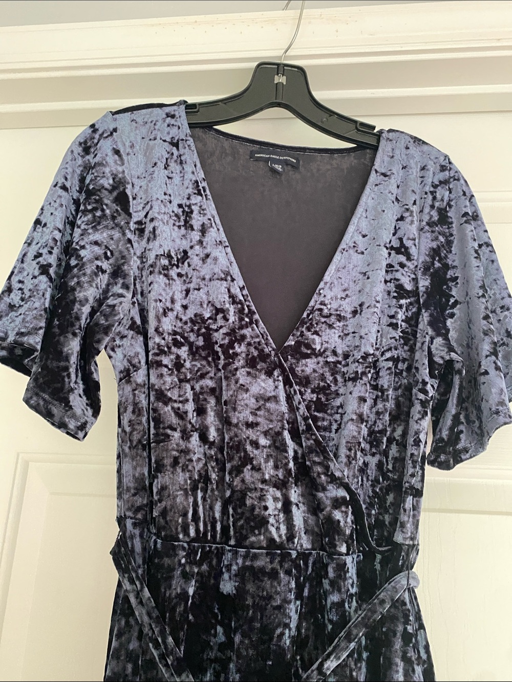 American Eagle Outfitters Velvet Wrap Mini Dress - Navy Size L - Picture 4 of 6